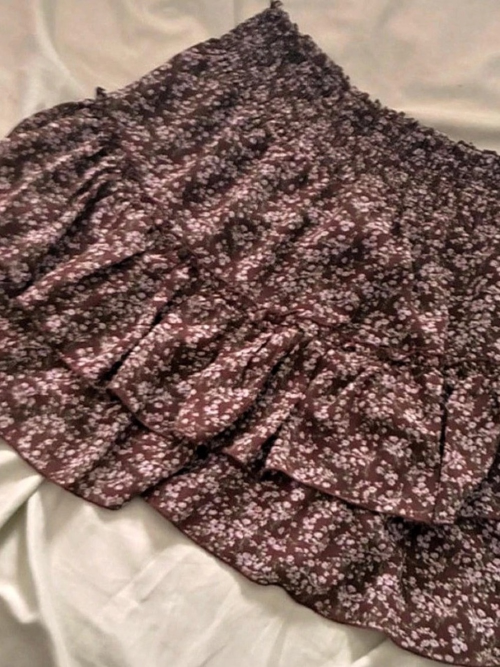 Alterd State Floral Ruffle Mini Skirt in Brown & Pink Size Large